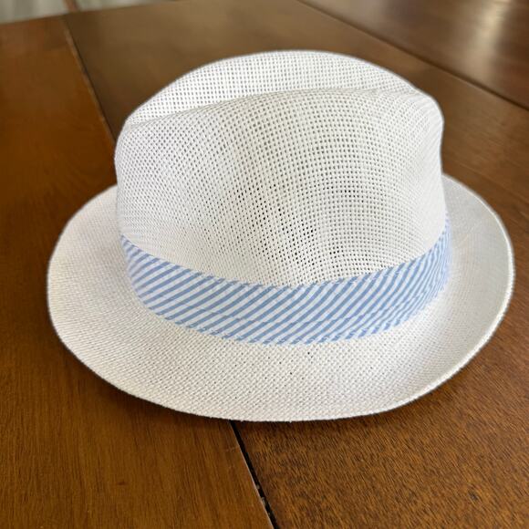 Janie and Jack Straw Fedora Hat White Blue Ribbon 6 12 Mos 4th of July Coastal - Picture 10 of 14